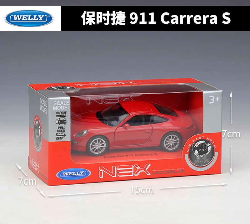 Greatest  WELLY Diecast Car 1:36 Porsche 911 Carrera S Sports Car Pull Back Car Model Car Metal Alloy Toy Car