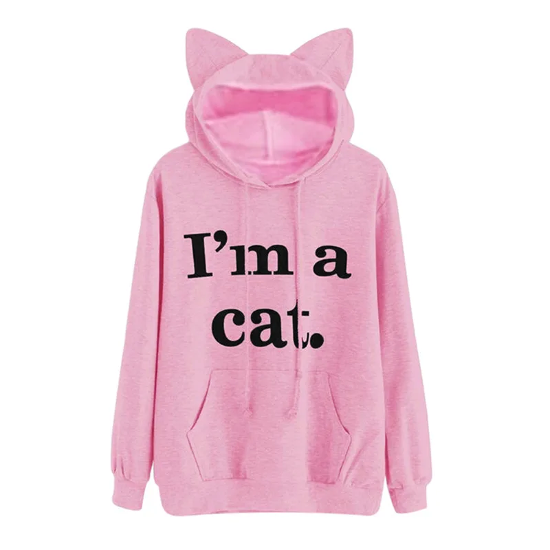 2019 Осень Harajuku женские толстовки Толстовка Iɺm A Cat узор длинный рукав Moletom теплые