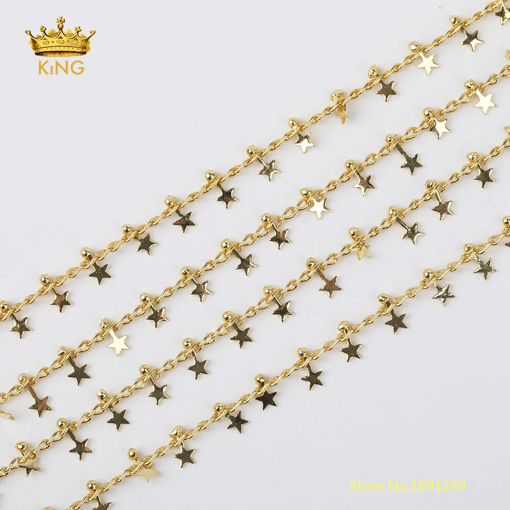Without Beads 5 метров Золотая Звезда фурнитура на цепочке, 2 мм крошечные пластиковые бусины Четки цепочки для изготовления ювелирных изделий, цепь для тела - Цвет: Without Beads