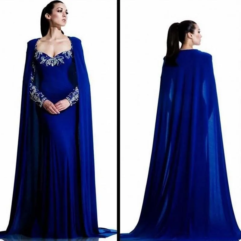 Королевский синий Дубай длинный рукав, мусульманский мать невесты платья Русалка с кристаллами формальный арабский стиль матери Жених платья - Цвет: Синий