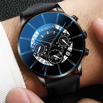 

2019Reloj Hombre Luxury Men's Watch Fashion Men's Business Calendar Stainless Steel leather Belt Analog Quartz Casual mens clock