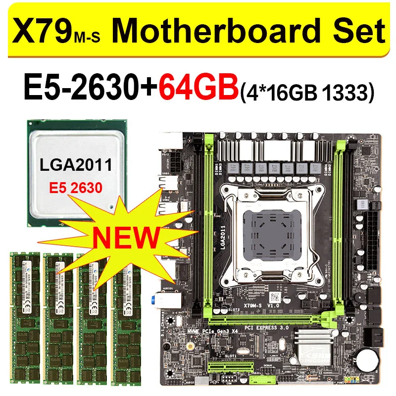 Комплект материнской платы X79 M-S 2 0 с процессором Intel Xeon E5-2630 3 ГГц 4*16 ГБ = 64 Гб DDR3 1333