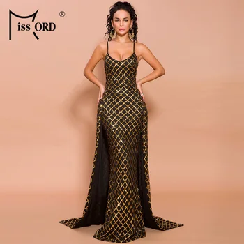 

Missord 2020 Women Sexy V Neck Off Shoulder Sequin Dresses Female Backless Elegant Maxi Geometry Dress FT19574-1