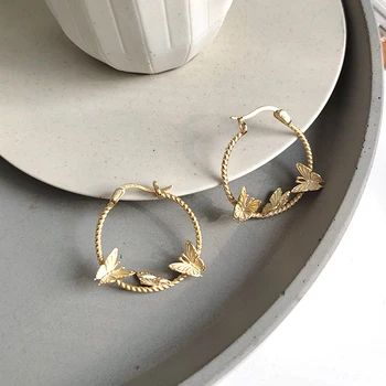 

18k Gold Butterfly 925 Silver Hoop Earrings Boho Silver Jewelry Korea Minimalism Brincos Pendientes Charm Earrings for Women