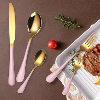 

посуда Bicolor Colorful Dinnerware Set Stainless Steel Cutlery Set Kitchen Mirror Gold Tableware Set Knife Fork Spoon Dinner Set