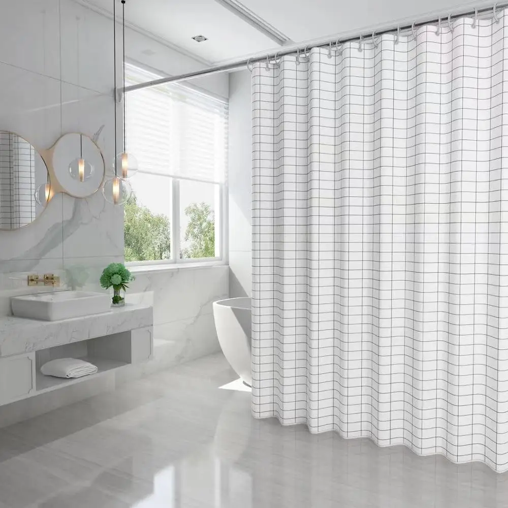 

White Square Thick Shower Curtains Waterproof Mildew Resistant Bath Curtain Elegant Bathroom Accessories