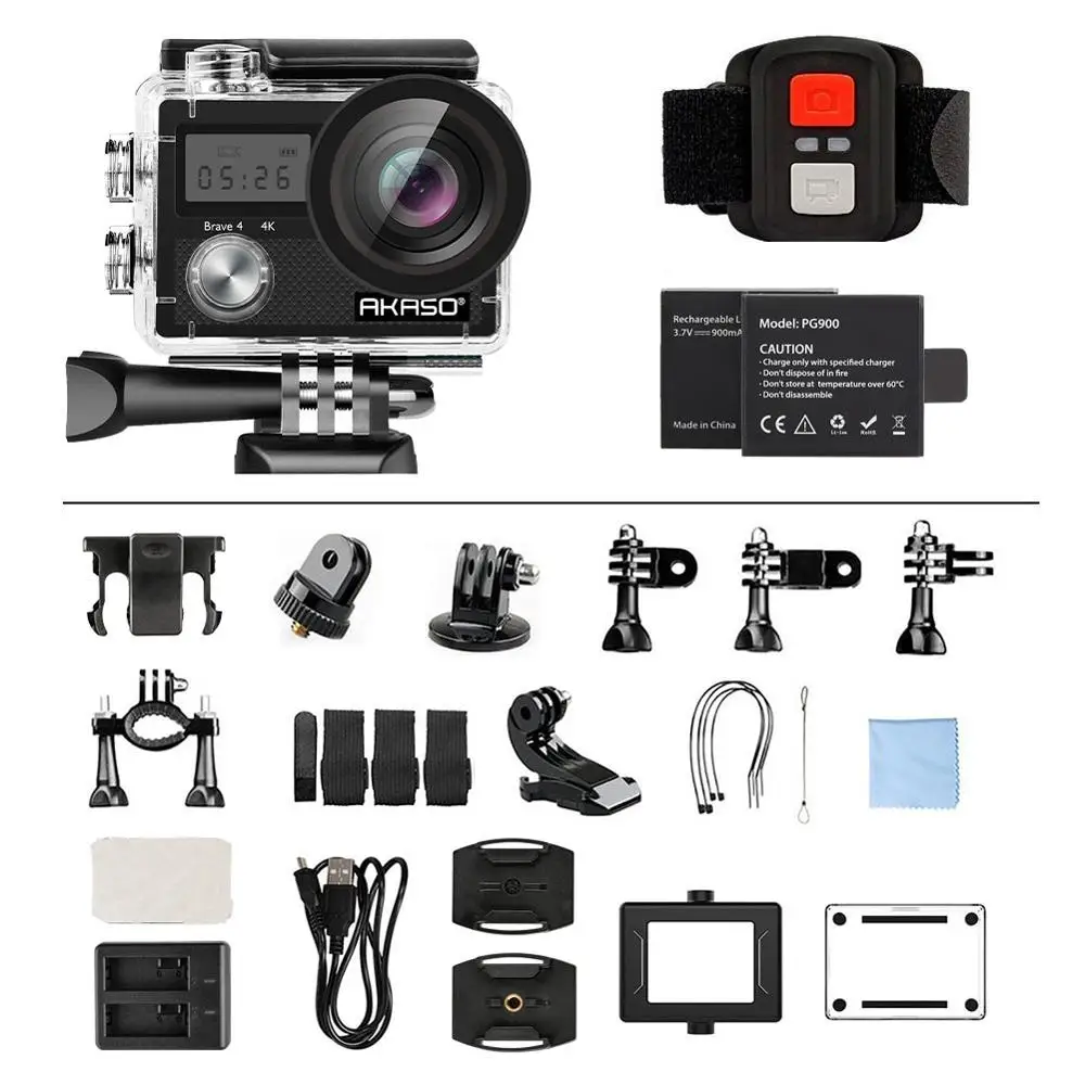  AKASO Brave 7 LE 4K30fps 20MP WiFi Action Camera with Action  Camera Bike Kit Bundle : Electronics