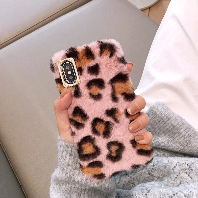 Милый пушистый мех кролика чехол для телефона iPhone X XS Max XR 8 7 6 6S Plus Леопардовый