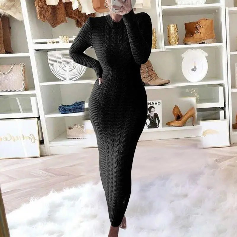 Women Knitwear Long Sweater Dress for Casual Fashion