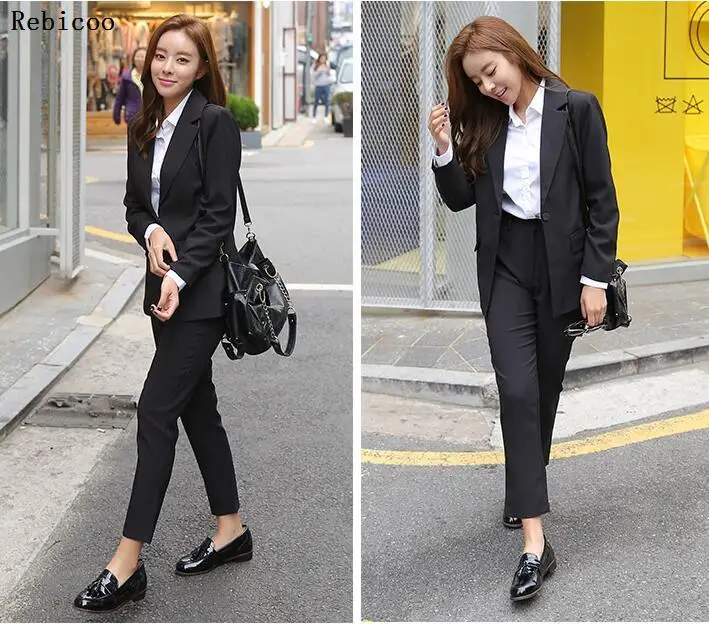 

Work Pant Suits OL 2 Piece Set for Women Business interview suit set uniform Rebicoo Blazer and Pencil Pant Office Lady suit
