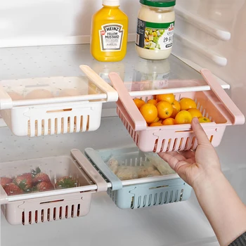 

2pcs Kitchen Refrigerator Storage Basket Rack Fridge Freezer Retractable Shelf Holder Pull-out Classification Drawer Organiser