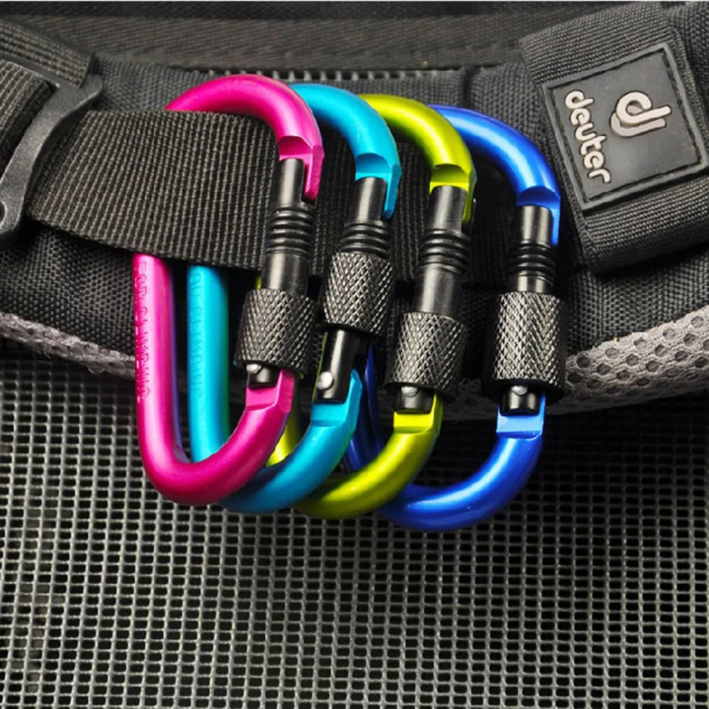 

Durable Aluminum Alloy Carabiner Clasps D Shape Keychain Snap Clip Carabiner Hiking Buckle Split Spring Hook
