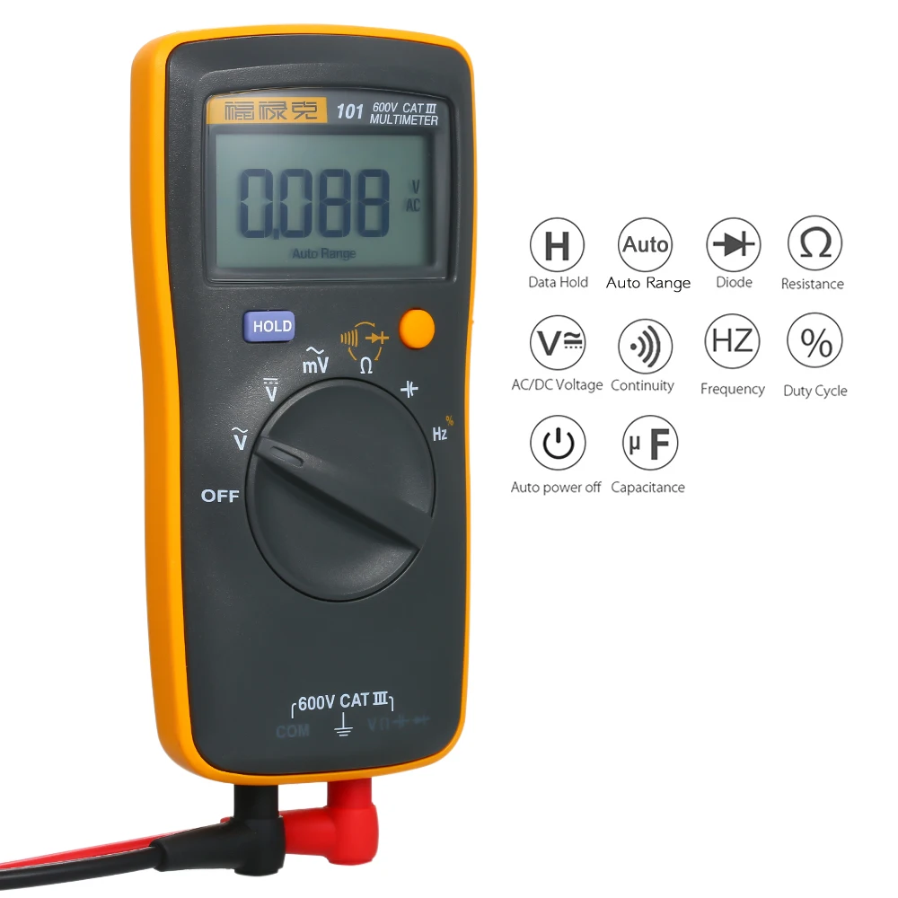 FLUKE F101 мини-мультиметр размером с ладонь портативный цифровой мультиметр Профессиональный портативный вольтметр 600 в 6000 отсчетов измеритель напряжения