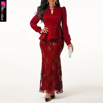 

Women Rhinestone Embellished Long Sleeve Peplum Waist Dress Office Lady Chic Elegant Plus Size Party Vestido