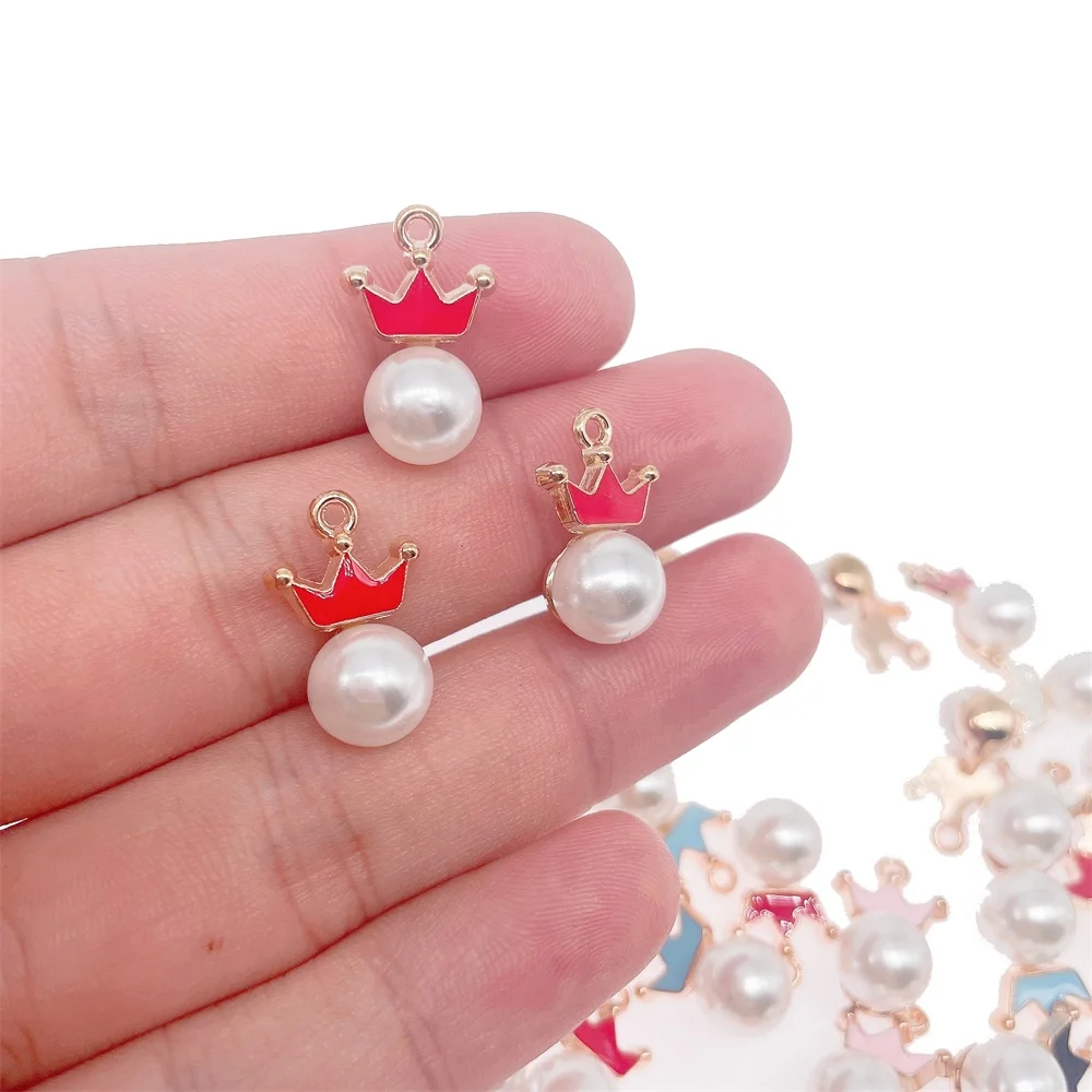15Pcs Mode Trend Multicolor Perle Kleine Krone Legierung Tropfen Öl Charme Anhänger Für Armband Ohrring Schmuck Machen Zubehör – Detail 8