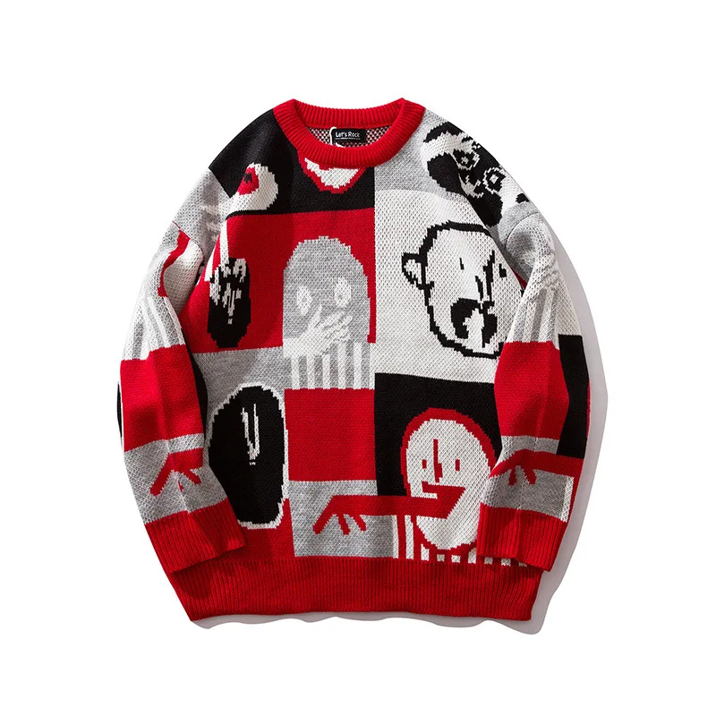 Новые мужские свитера Лоскутная Уличная пуловер с круглым вырезом и длинными рукавами в стиле хип-хоп мужские осенние свитера парные свободные пуловеры Harajuku для мужчин