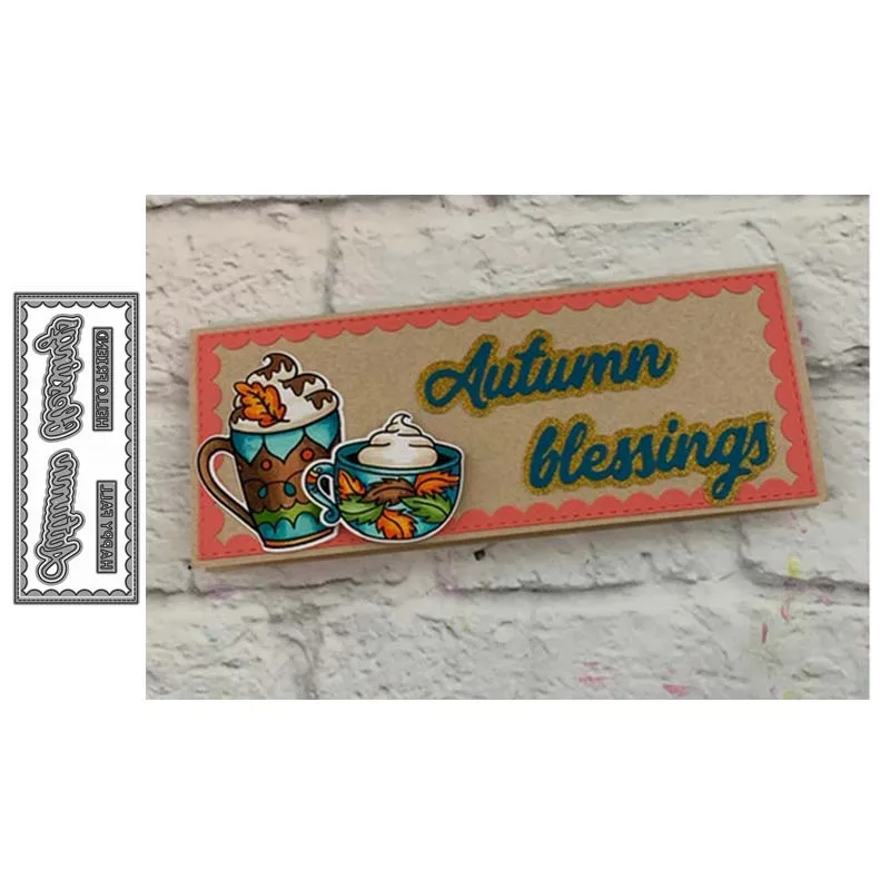 

JC Metal Cutting Dies Autumn Blessings Rectangle Shape for Scrapbooking Handmade Tool Paper Make Stencil Craft Mold Decoration