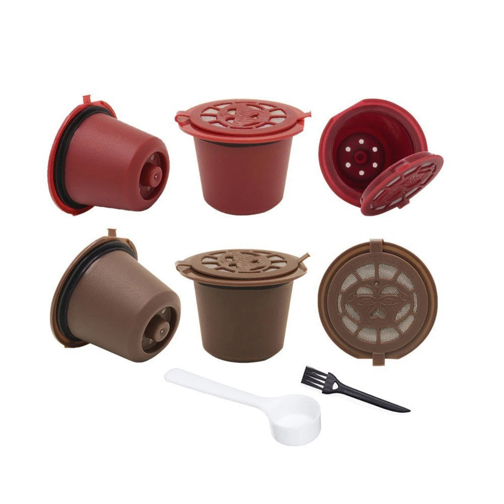 

4PCS Coffee Filter 20ml Reusable Refillable Coffee Capsule Filters For Nespresso With Spoon Brush Kitchen Accessories