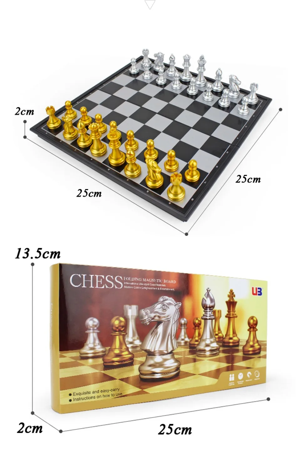 NEW Magnetic Gold Silver Folding Chess Board Game Set/High quality Chess size 32 
