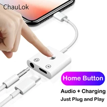 2 in 1 Audio Charging Adapter with Home Button For iPhone 11 Pro X XS Max XR for 8pin to 3.5mm Headphone Audio Jack Splitter