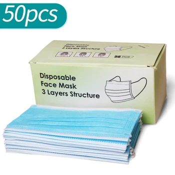 

50pcs/Box Disposable Mask Non-woven Anti-infection Face Masks Dustproof Safty Earloop Mouth Mask 3-layer Protective Facial Masks