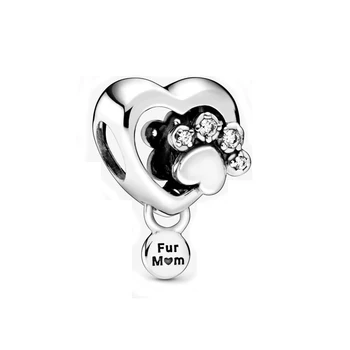 

2020 New 925 Sterling Silver Pendant Beads Shining Cute Claw Footprint Openwork Heart Charm Fit Original Pan Bracelet DIY