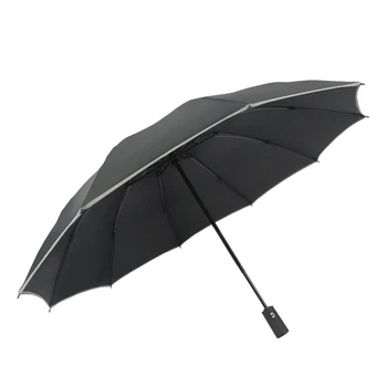 

Hot Seller 3-Folding Automatic Reverse Folding Umbrella Windproof Safety LED Fluorescence Strip Anti-UV Parasol