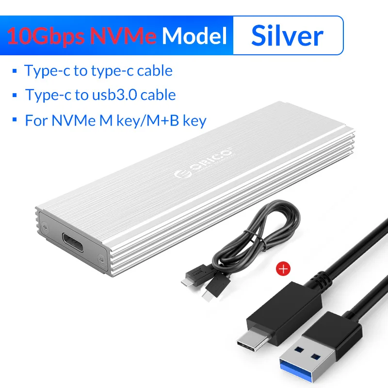 ORICO NVME M.2 к Тип-c SSD корпус м прозрачный ключ внешний USB3.1 Gen2 10 Гбит/с Mini-USB C SSD случае Поддержка UASP 2 ТБ JMS578 - Цвет: NVME - 10Gbps Silver