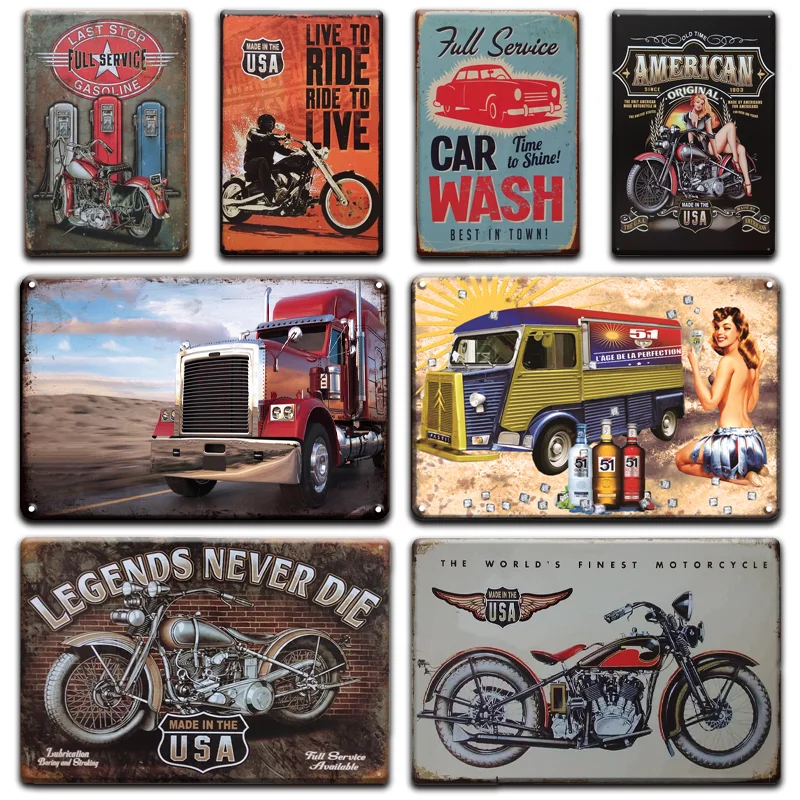 

Shabby Chic Metal Wall Art Tin Sign Vintage Motorcycles Truck Bicycle Decor Family Man Cave Living Room Home Decoration