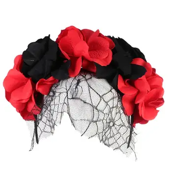

Halloween Simulation Flower Black Mesh Headband Floral Crown Halloween Costume