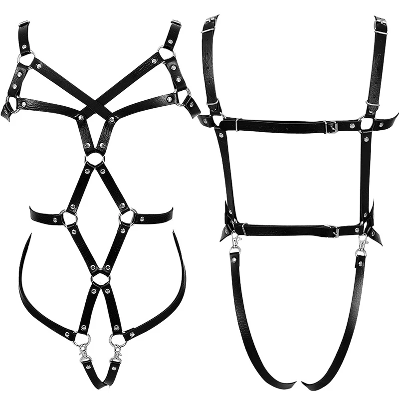 

Sexy Underwear Set Leather Harness Full Body Bonage Cage Hollow Out Strappy Beauty Lingerie Garter Belt For Stockings Club Rave