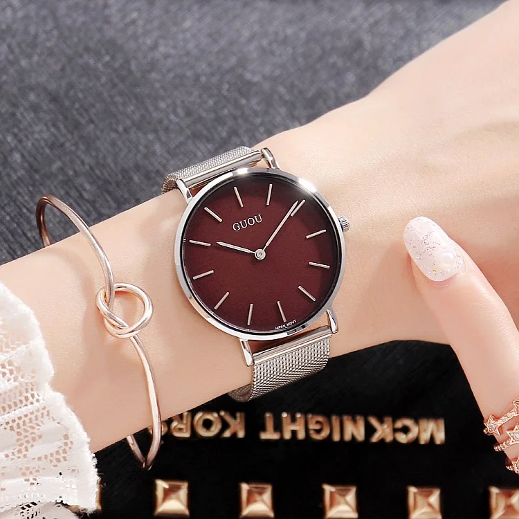 

Ancient Europe guou Milan Mesh Belt White Ladies' Watch Simple Fashion Ultra-Thin Watch Unisex Men And Women Watch
