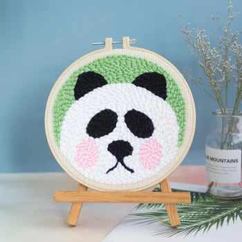 

DIY Knitting Wool Rug Hooking Kit Handcraft Woolen Embroidery Creative Gift with Punch Needle 20x20cm Embroidery Frame - Panda