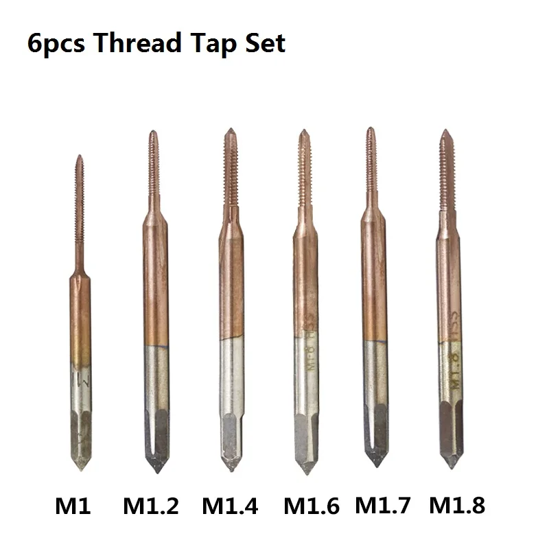6pcs M1-M1.8 Set Метрический резьбовой кран M1-M1.8 TiCN с покрытием аппарат Plug Tap прямая флейта HSS 6542 мини-Винтовой кран сверло - Цвет: 6pcs M1-M1.8 Set