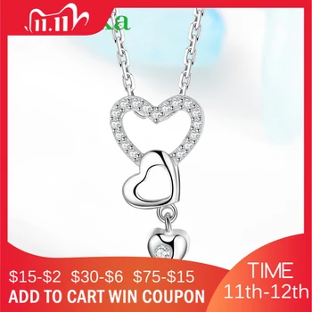 

New 925 Sterling Silver Heart connected sparkling zircon Link chain necklace CZ Pendant Necklaces for Women Party Jewelry