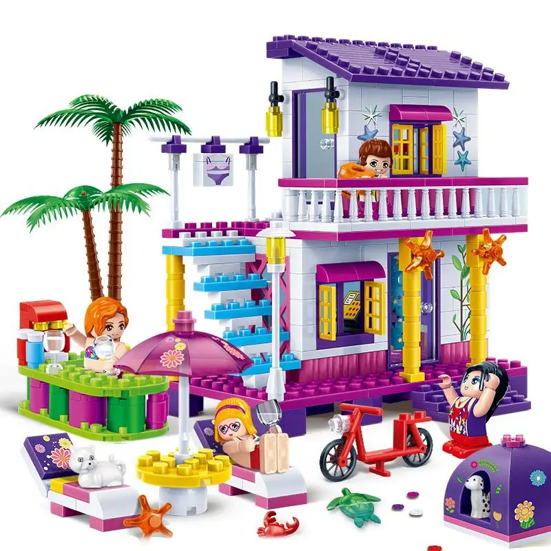 

New Style Small Particles BanBao Educational Assembled Charm Beach Girls Building Blocks Toy Gift Waterfront Holiday House 6138