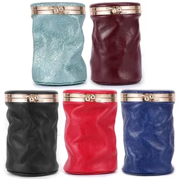 

1 PC Women Genuine Leather Makeup Bag Lipstick Case Make UP Bag With Mirror Girls Portable Cylindrical Cosmetic Packet Dropship