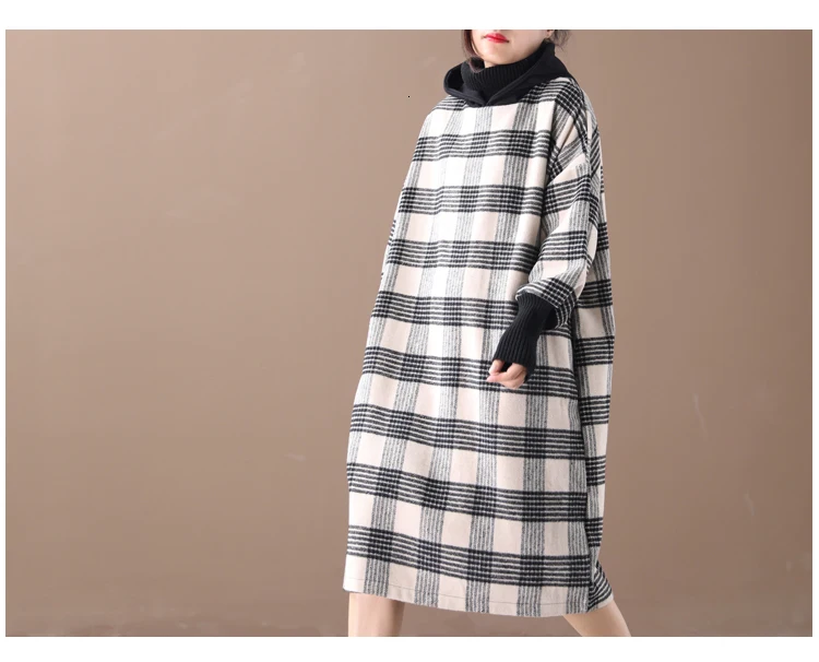 Max LuLu Winter Luxury Korean Ladies Plaid Streetwear Women Vintage Long Hooded Dresses Casual Turtleneck Clothes Plus Size