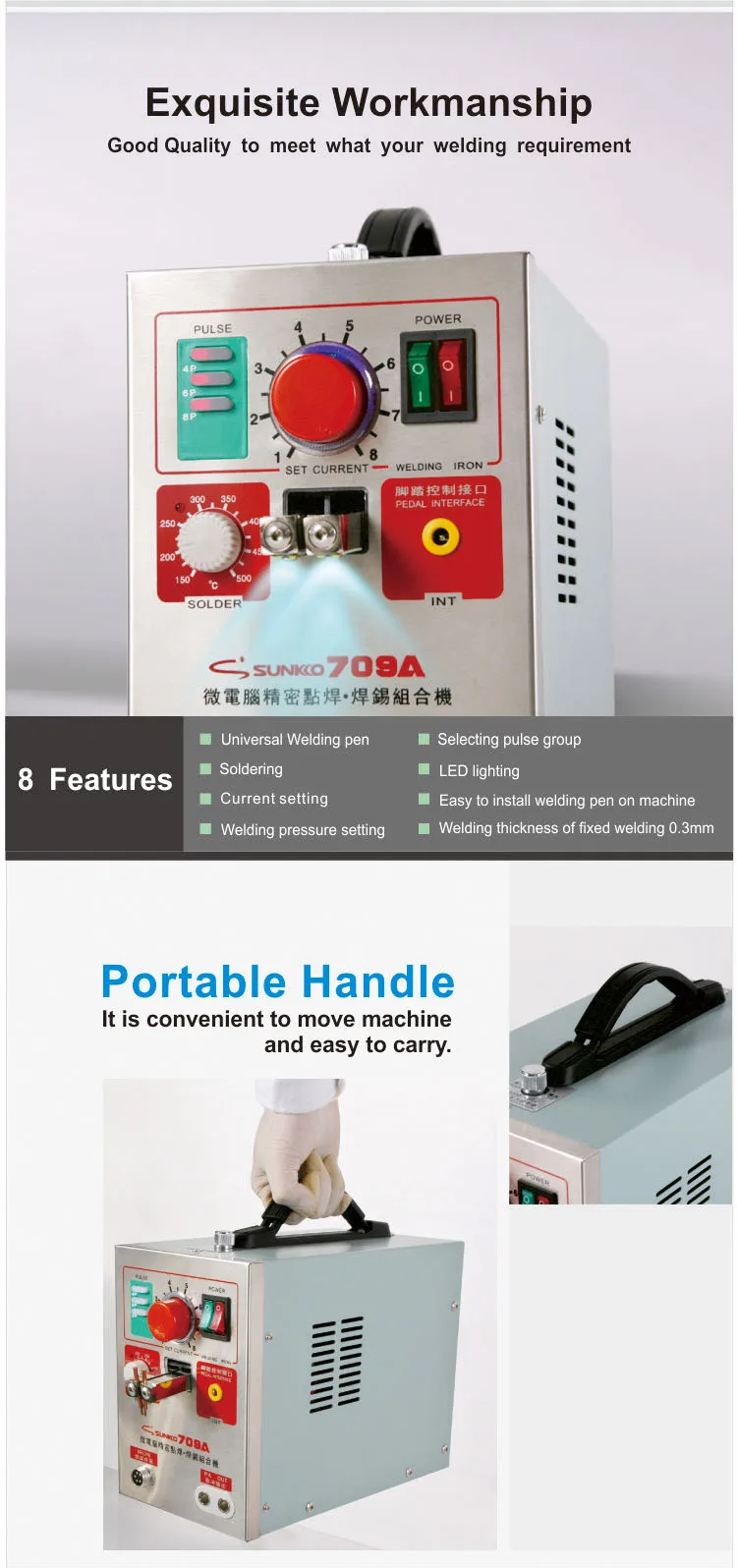 SUNKKO 709A 18650 Battery Spot Welder 2 in 1 LED Pulse Spot Welding Machine Kit with Soldering Iron