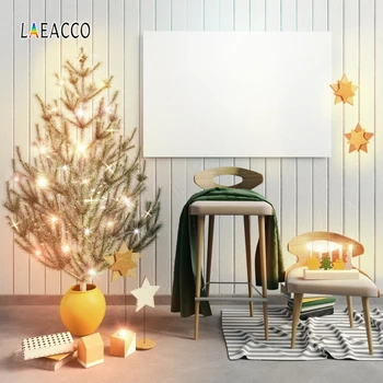 

Laeacco Christmas Backdrops For Photography Backgrounds White Wooden Board Pine Chairs Glitters Star Photophone For Photo Studio