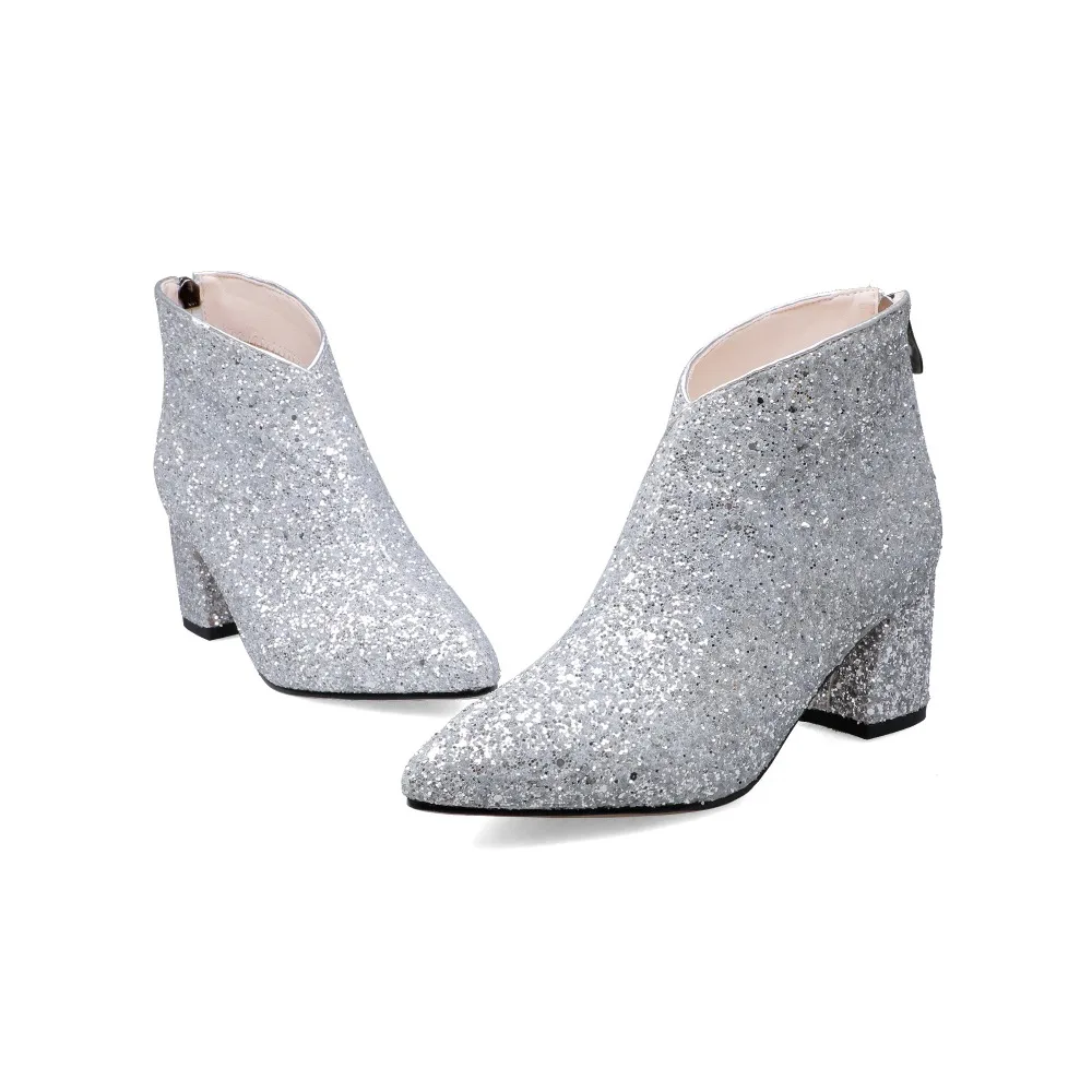 Новые модные женские туфли на высоком каблуке Острый носок женская обувь Повседневное вечерние свадебные осенние серебряные ботильоны