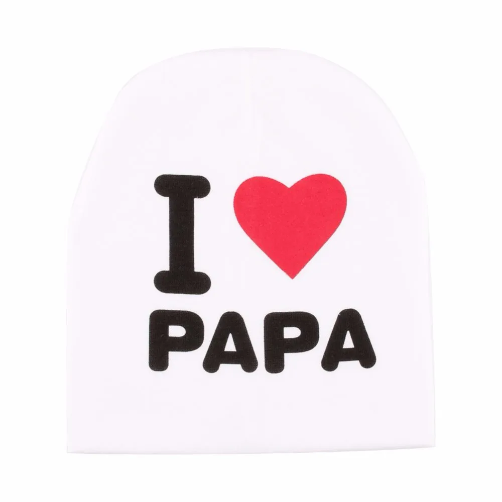 Одежда для малышей весенне-Осенняя детская вязаная теплая хлопковая шапочка для малышей, детские шапки с принтом «I LOVE PAPA MAMA» для маленьких мальчиков и девочек