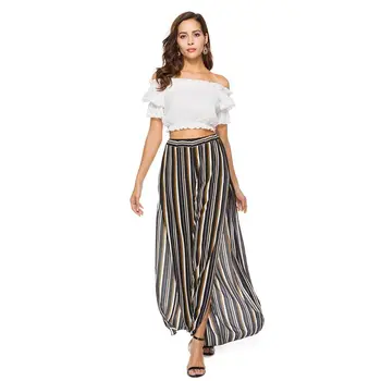 

Summer 2020 Fashion Solid Color Wide Leg Pants Casual High Waist Elastic Sexy Loose Pants