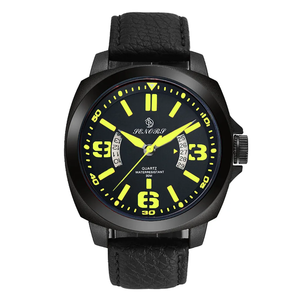 

MEN'S Watch Indulgence Green Three Needle Calendar Watch Double Layer Leather Watch Strap Waterproof Watch Men Watch