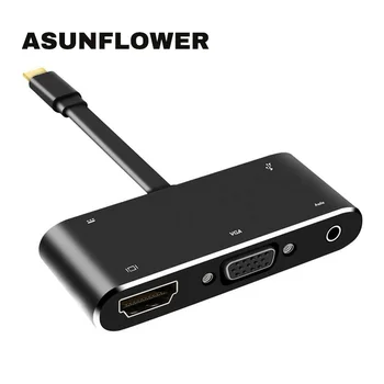 

Type C To 4K HDMI VGA AUX USB 3.0 PD Charge 5 IN 1 USB C Adapter For Desktop Laptop NoteBook Docking station Multiple USB C HUB