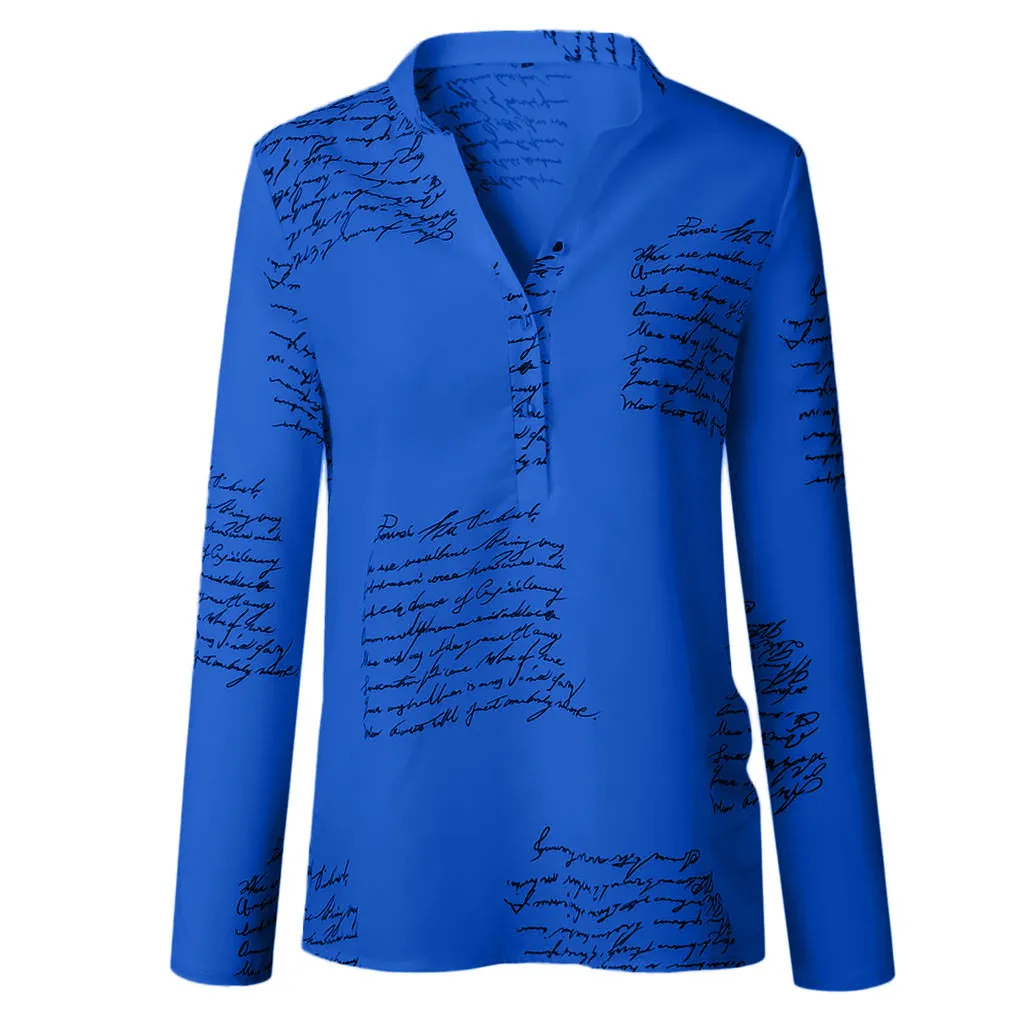 Женская блузка с v-образным вырезом и буквенным принтом, женская блузка, рубашка с длинным рукавом, футболка, Топы, отложной воротник, женская блузка#20