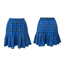 

Lady Elastic Blue Plaid Pleated Skirt Y2k Summer High Waist Ruched Black Striped Fashion Patchwork Korean Style Ultra Mini Skirt
