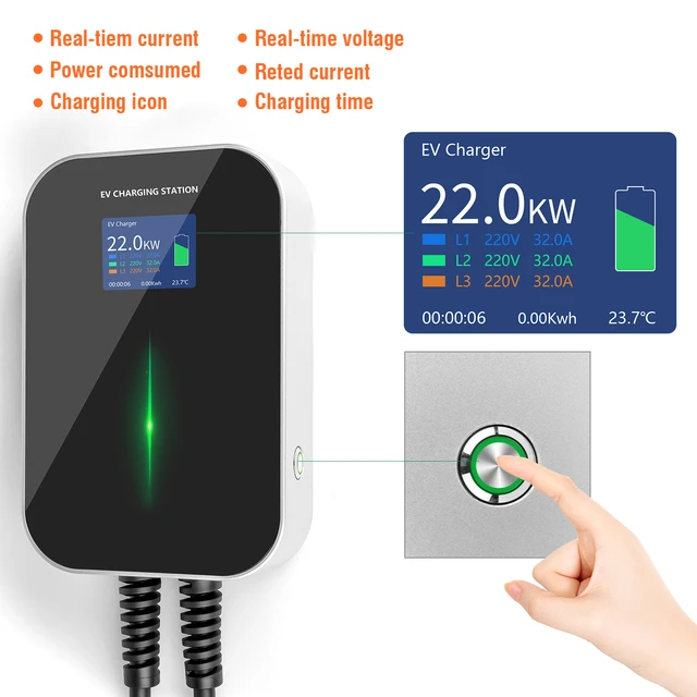 Wallbox EV Charger - 11KW or 22KW with 6m Type 2 cable to car