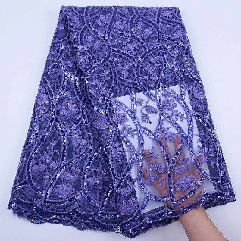Purple African Net Lace Fabric High Quality Nigerian French Mesh Embroidery Sequins Milk Silk For Wedding S1777 | Дом и сад
