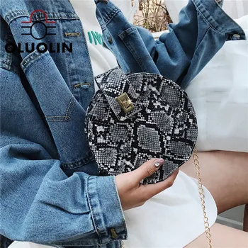 

Women Bags Charming Snakeskin Printed Over The Shoulder Bag Fashion Top Small Round Box Bag Casual Handbag Long Chain Pu Pouch